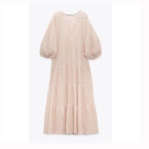 Zara Orange and Cream Tiered Sundress with Puff Sleeves